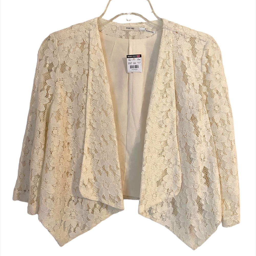 Cream Ivory Lace BOHO Bolero Cropped Jacket Cardigan Wrap sz MED NWT Poetry
